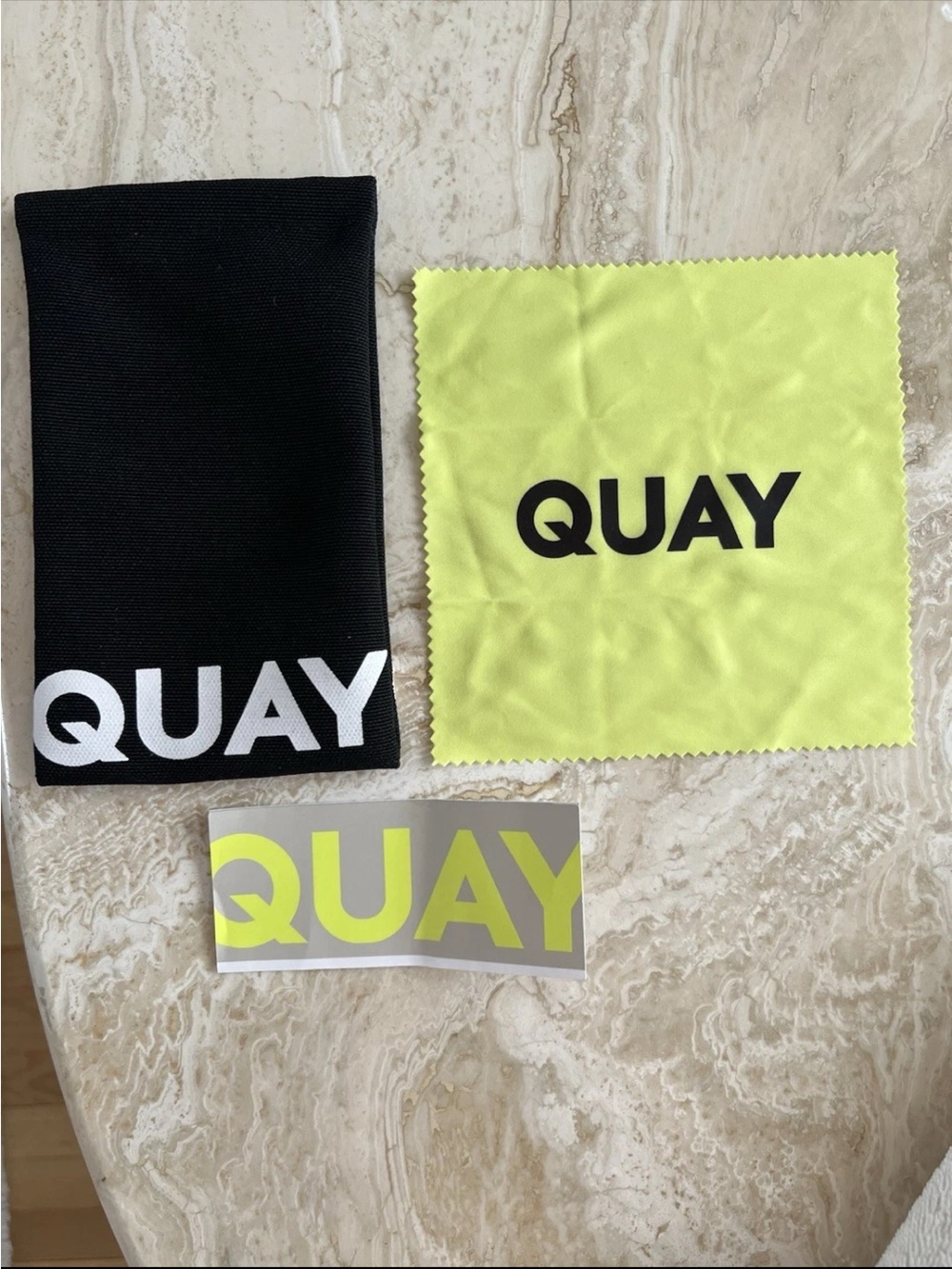 Quay Sunglasses Soft Case Black W White Letter Cleaning Cloth Neon Paper New